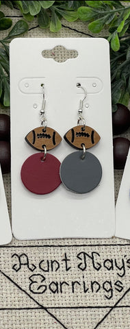 Wood Football Soccer and Volleyball Team Colors Earrings