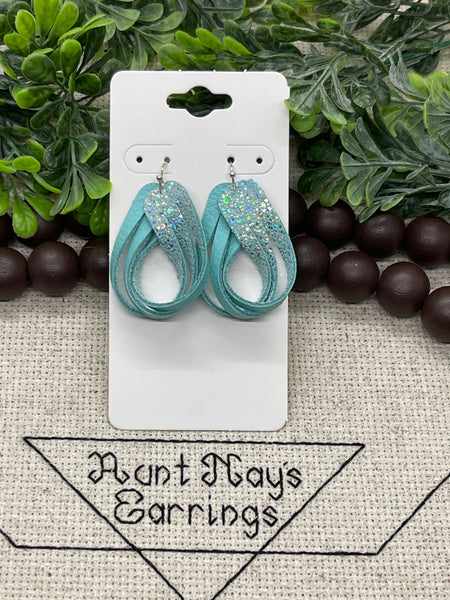 Metallic Iridescent Splatter on Solid Colored Leather Twisted Loop Earrings