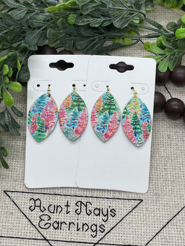 Bright Colors Christmas Tree Print Leather Earrings