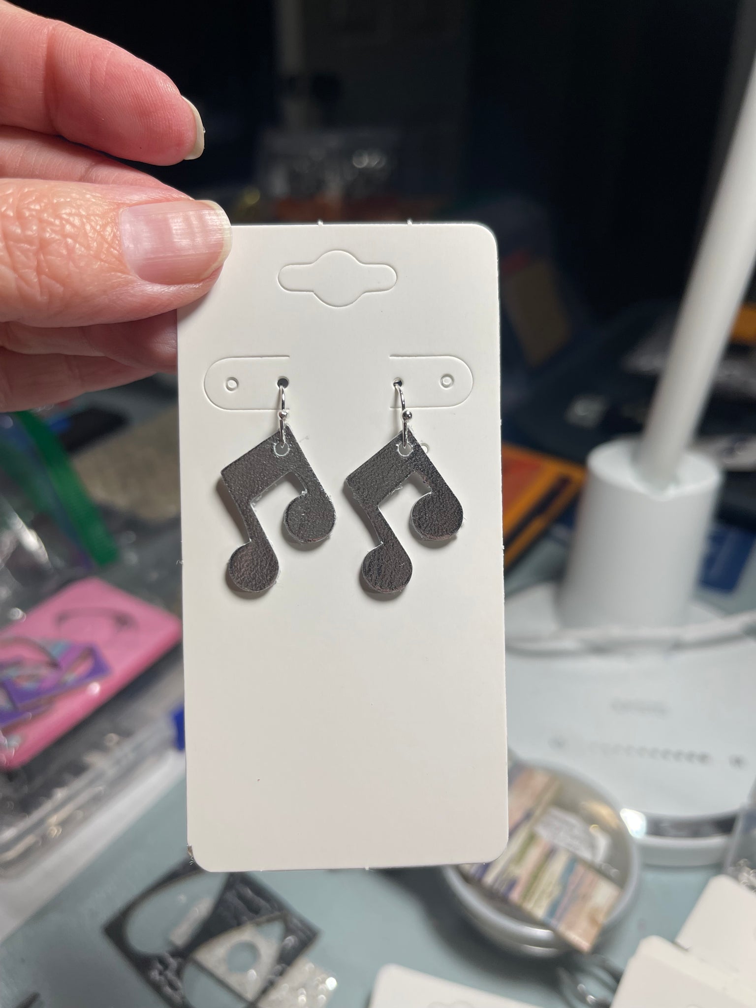 Small Music Note Shaped Leather Earrings