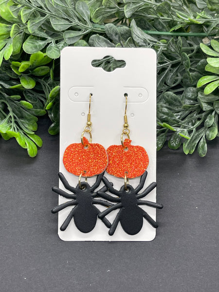 Black Leather Spider Earrings