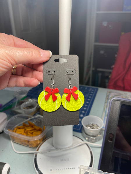 Tennis Ball Leather and Acrylic Earrings
