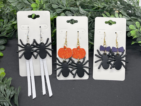 Black Leather Spider Earrings