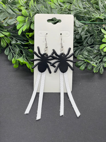 Black Leather Spider Earrings