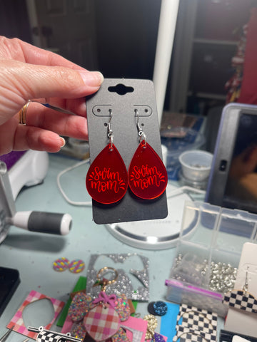 Acrylic Engraved Swim Mom Earrings