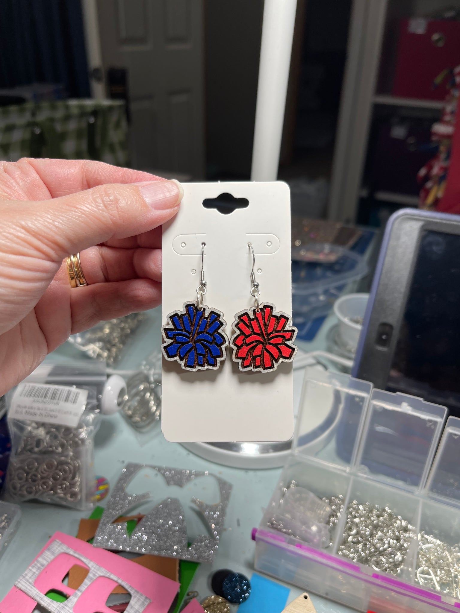 Pom-pom Shaped Engraved Wood Earrings