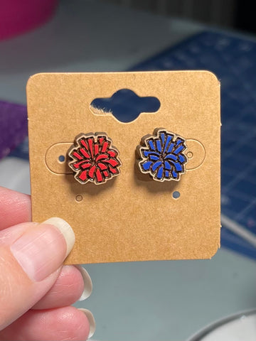 Pom-pom Shaped Engraved Wood Earrings