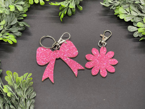 Bubblegum Pink Chunky Glitter Bow or Flower Bag Charm