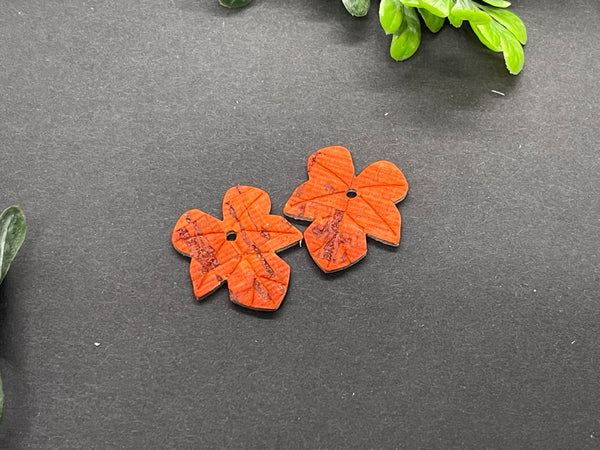 Small Embossed Leaf Shaped Cork on Leather Earrings