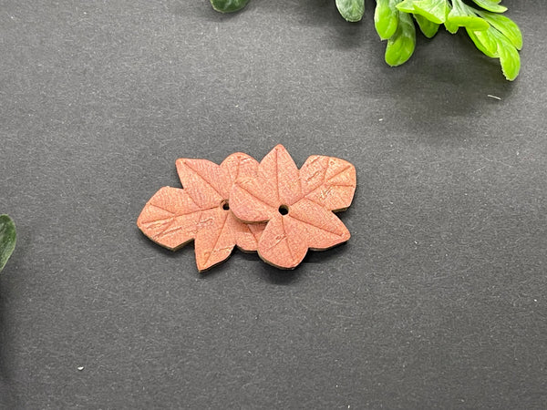 Small Embossed Leaf Shaped Cork on Leather Earrings