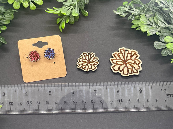 Pom-pom Shaped Engraved Wood Earrings