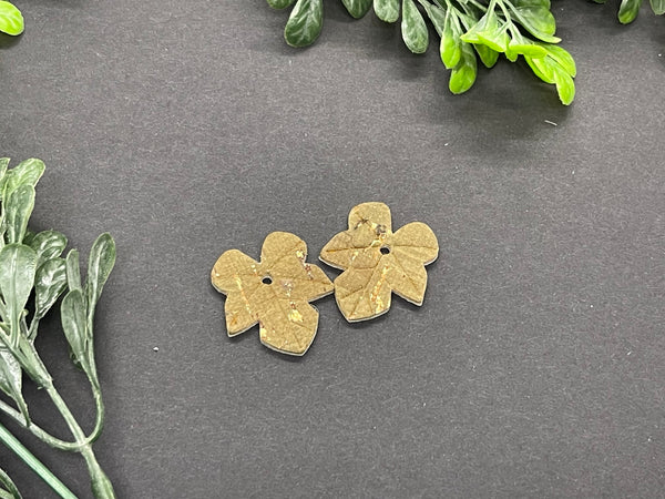 Small Embossed Leaf Shaped Cork on Leather Earrings