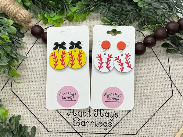 Embossed and Painted Baseball or Softball Leather Earrings