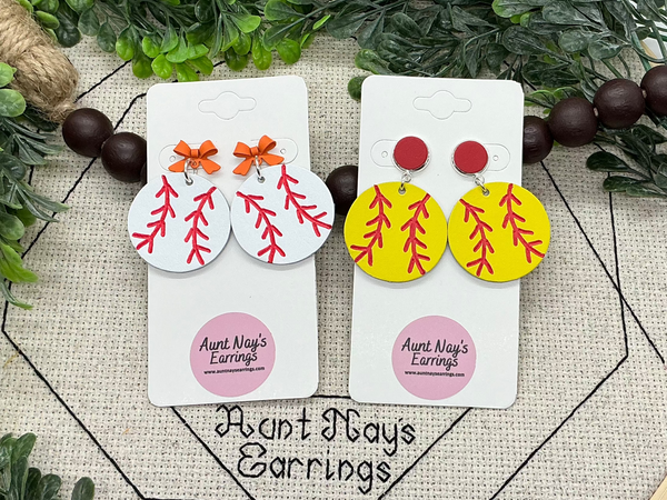 Embossed and Painted Baseball or Softball Leather Earrings