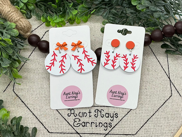 Embossed and Painted Baseball or Softball Leather Earrings