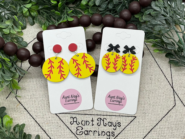 Embossed and Painted Baseball or Softball Leather Earrings