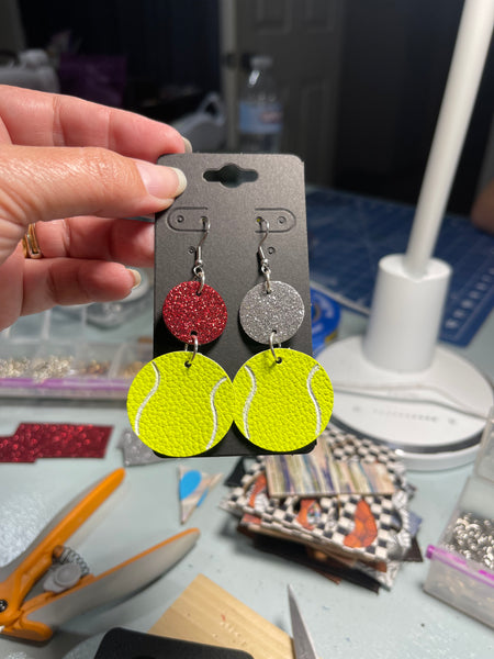 Tennis Ball Leather and Acrylic Earrings