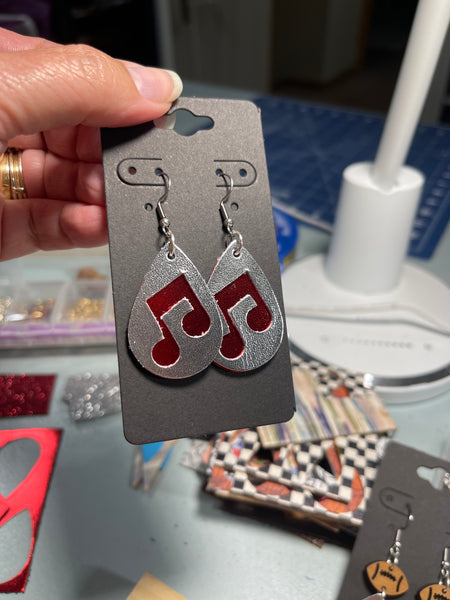 Band Choir Music Note Layered Leather Earrings