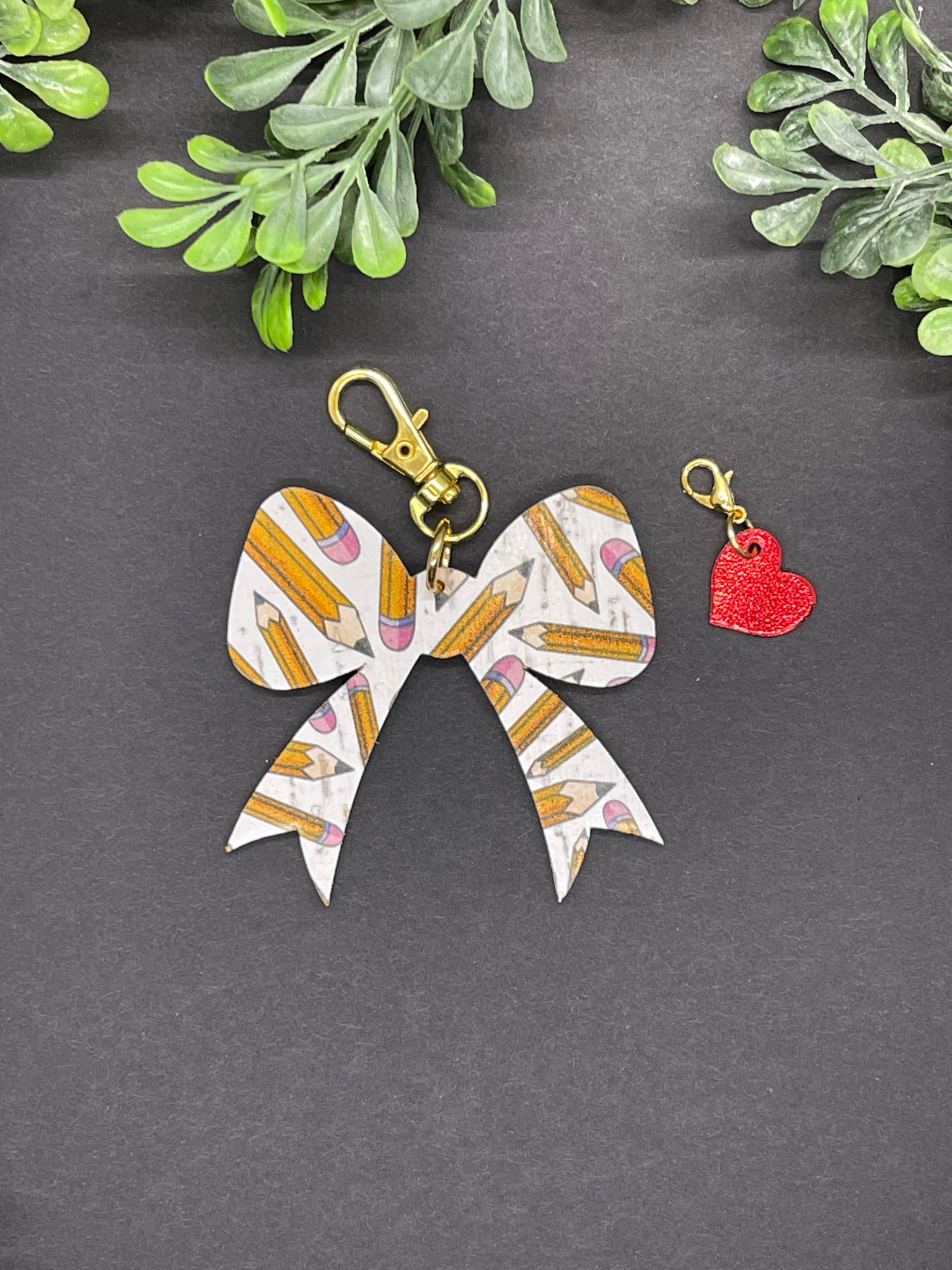 Pencil Print Bow or Flower Bag Charm