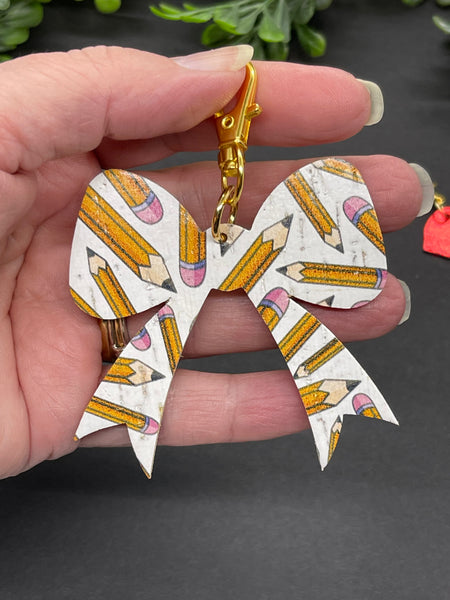 Pencil Print Bow or Flower Bag Charm