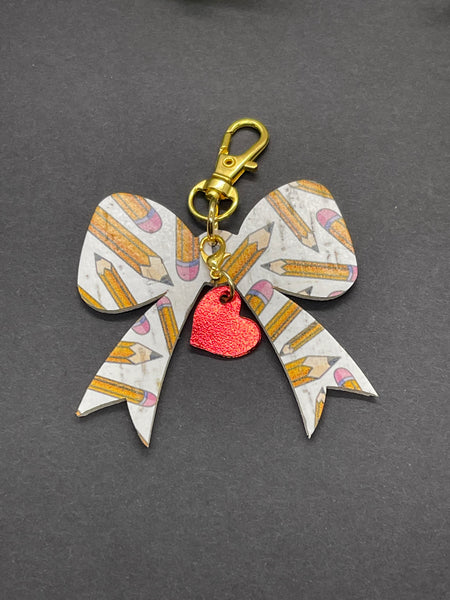 Pencil Print Bow or Flower Bag Charm