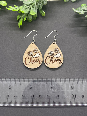 Wood Engraved Cheer Earrings