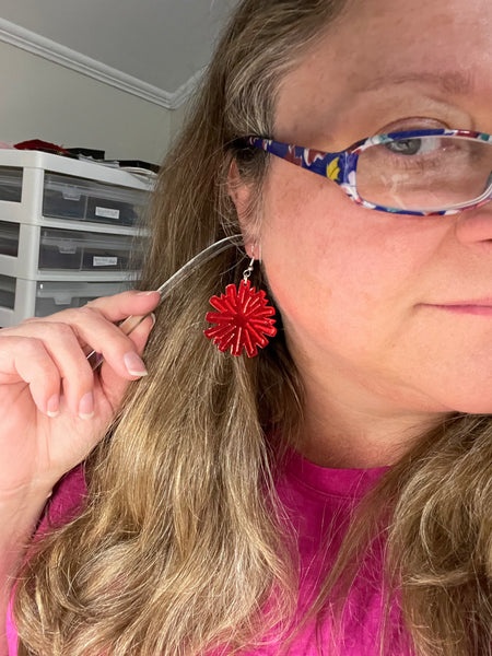 Embossed Leather Pom-pom Cheer Earrings