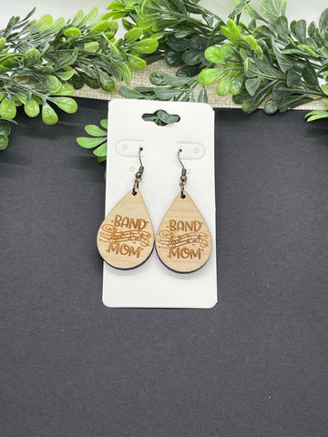 Wood Engraved Band Mom Earrings