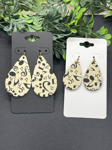 Music Note Print Leather Earrings
