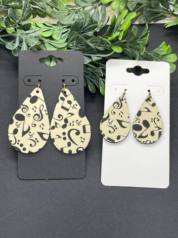 Music Note Print Leather Earrings