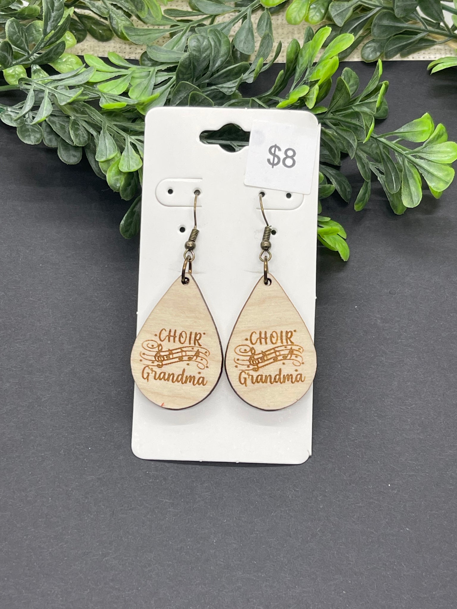 Wood Engraved Choir Grandma Earrings