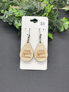 Wood Engraved Choir Grandma Earrings