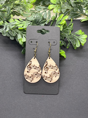 Wood Engraved Music Earrings