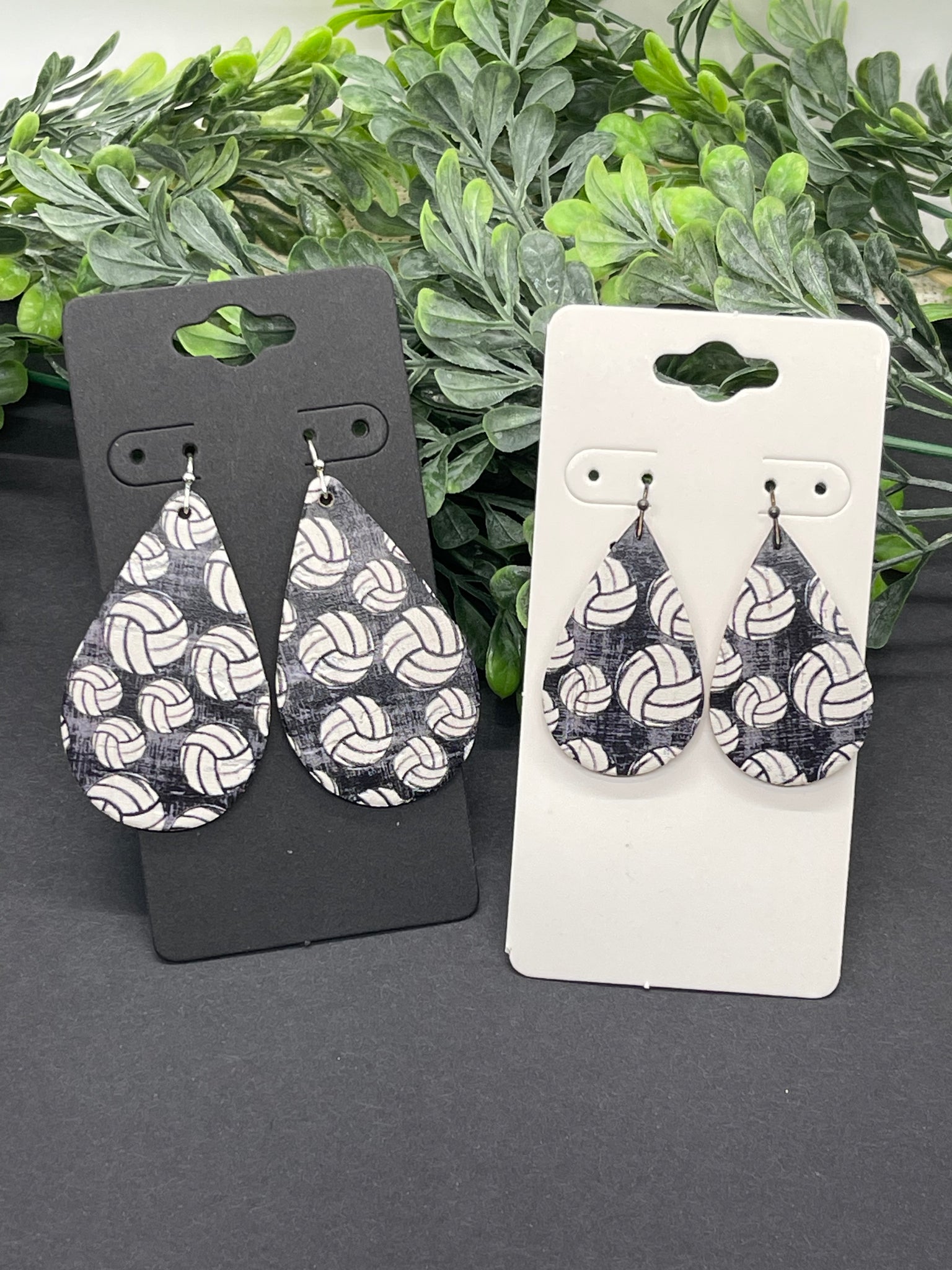 Volleyball Print Cork on Leather Earrings