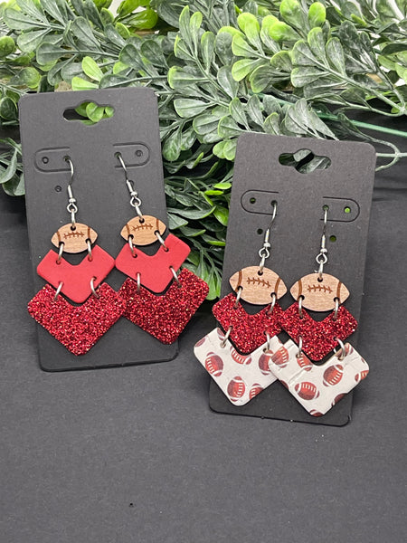 Sports Chevron Stacked Leather Earrings