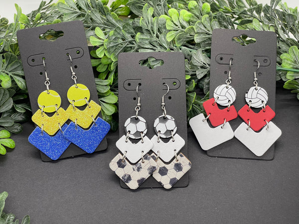 Sports Chevron Stacked Leather Earrings