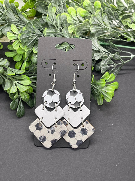 Sports Chevron Stacked Leather Earrings