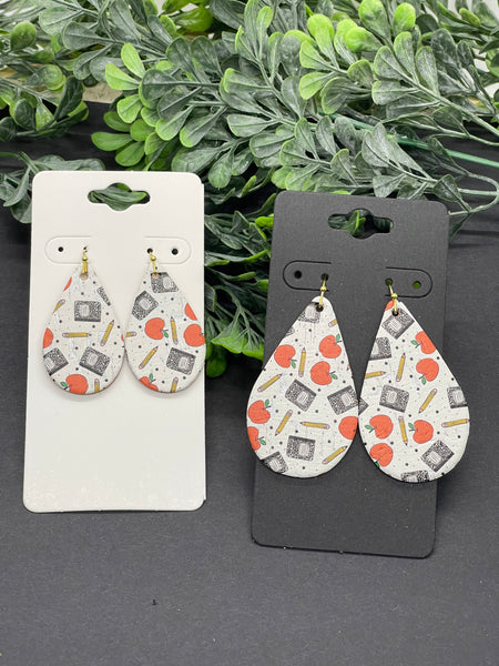 Apple and Pencil Teacher Print Cork on Leather Earrings