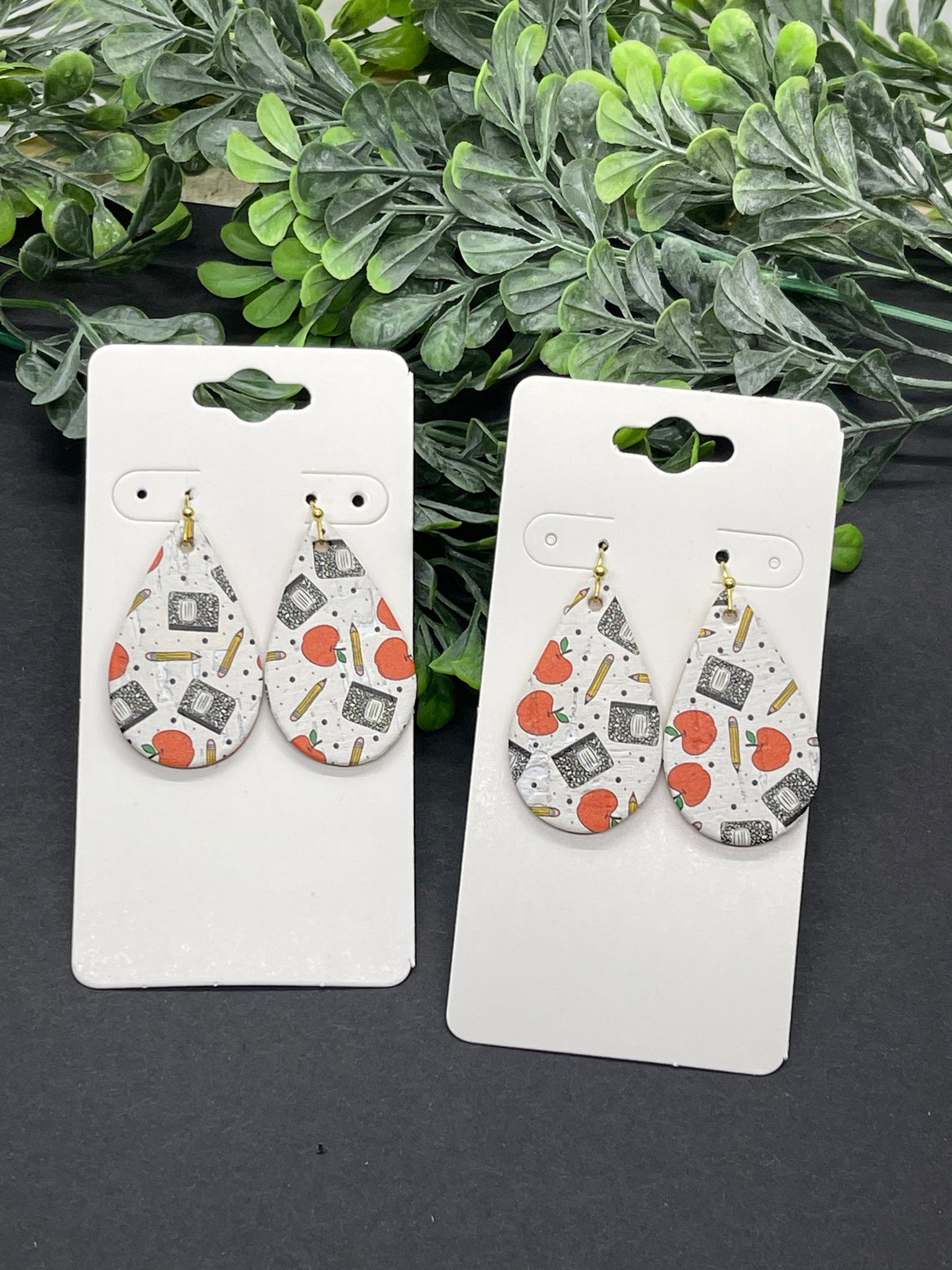 Apple and Pencil Teacher Print Cork on Leather Earrings