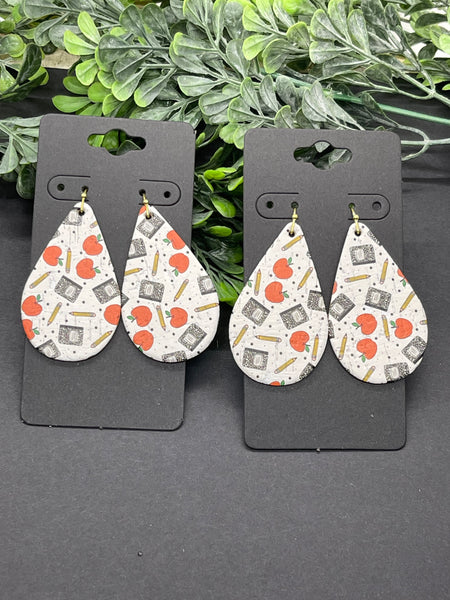 Apple and Pencil Teacher Print Cork on Leather Earrings