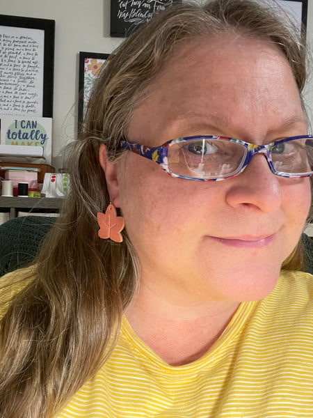 Leaf Shaped Cork on Leather Earrings