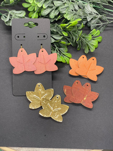 Leaf Shaped Cork on Leather Earrings