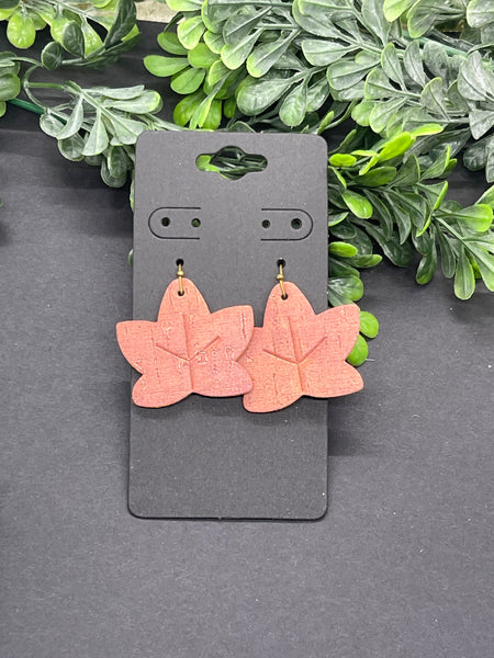 Leaf Shaped Cork on Leather Earrings