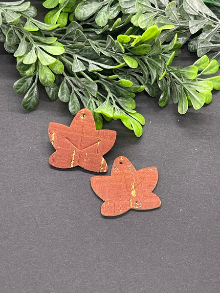 Leaf Shaped Cork on Leather Earrings