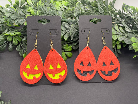 Jack-O’-Lantern or Jack O’Lantern Leather Earrings