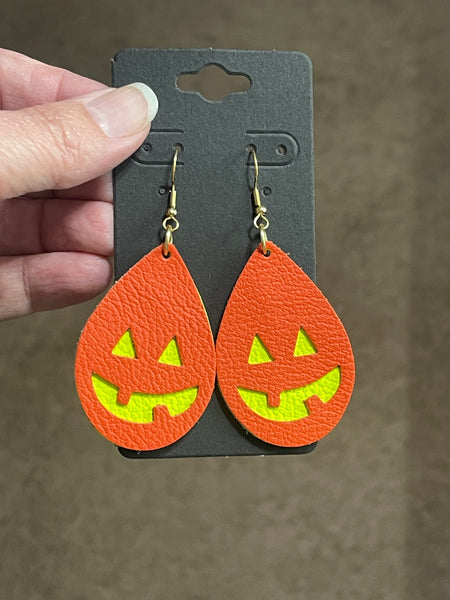 Jack-O’-Lantern or Jack O’Lantern Leather Earrings