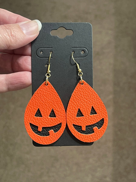 Jack-O’-Lantern or Jack O’Lantern Leather Earrings