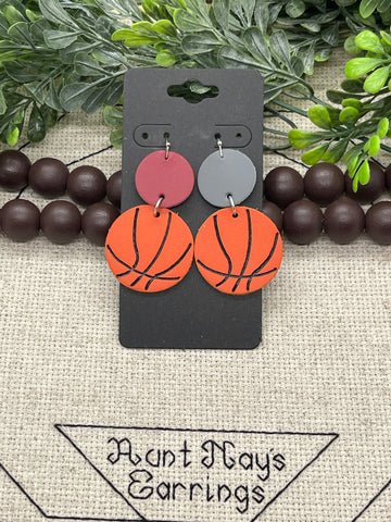 Large Embossed Basketball Leather Earrings with Team Colors