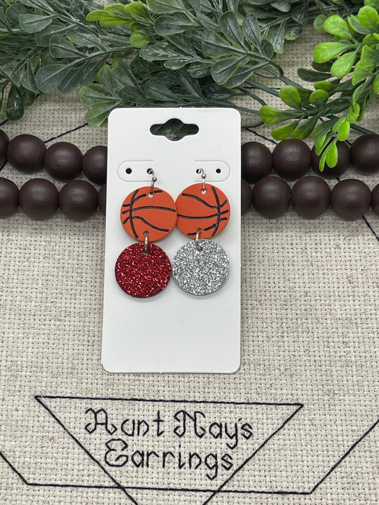 Small Embossed Basketball Leather Earrings with Team Colors