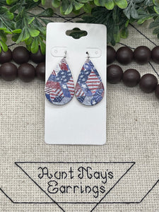 Red White and Blue Quilt Printed Cork on Leather Earrings